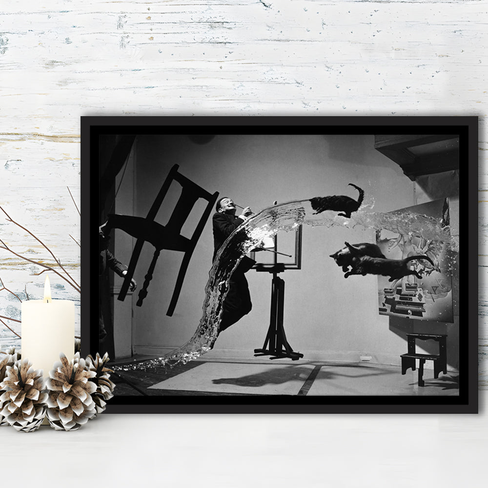 Salvador Dali Wall Art Print Black and White Art, Floating Framed Canvas Print