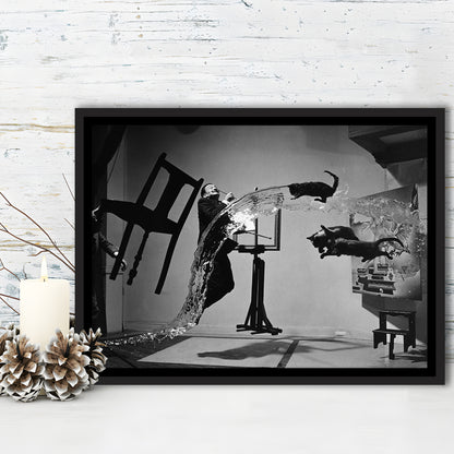 Salvador Dali Wall Art Print Black and White Art, Floating Framed Canvas Print