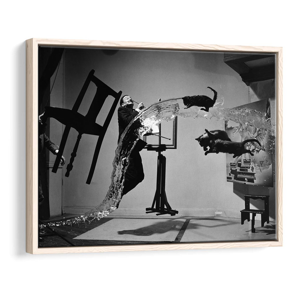 Salvador Dali Wall Art Print Black and White Art, Floating Framed Canvas Print