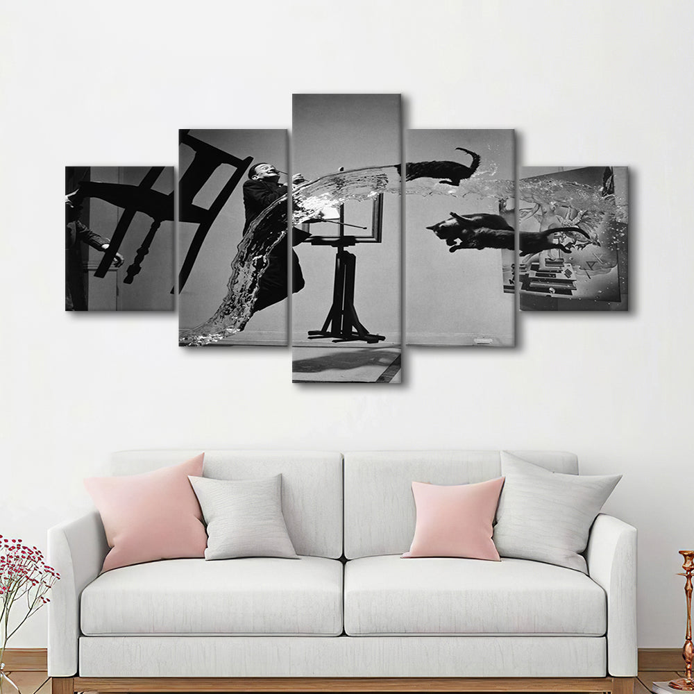 Salvador Dali Wall Art Print Black and White Art, Mixed 5 Pieces Canvas Print