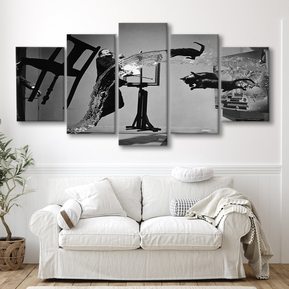 Salvador Dali Wall Art Print Black and White Art, Mixed 5 Pieces Canvas Print