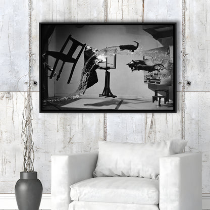 Salvador Dali Wall Art Print Black and White Art, Floating Framed Canvas Print