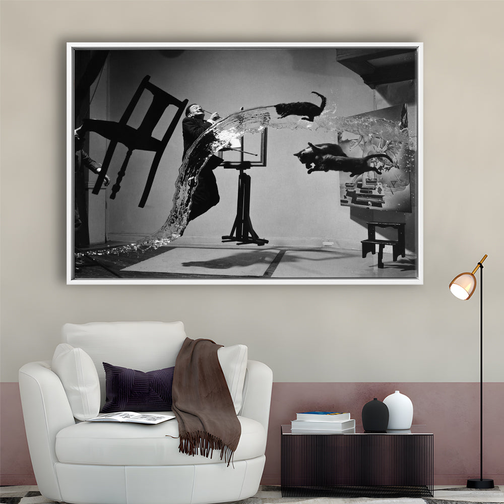 Salvador Dali Wall Art Print Black and White Art, Floating Framed Canvas Print