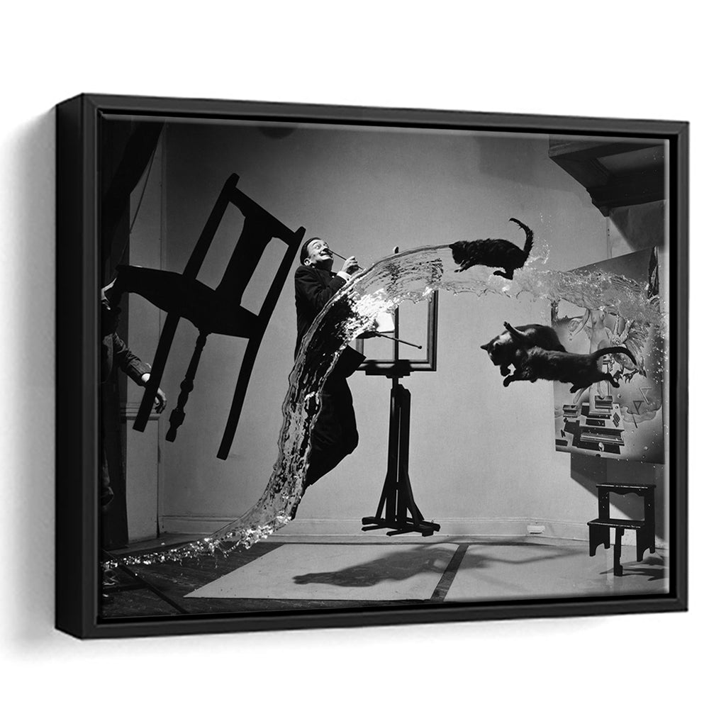 Salvador Dali Wall Art Print Black and White Art, Floating Framed Canvas Print