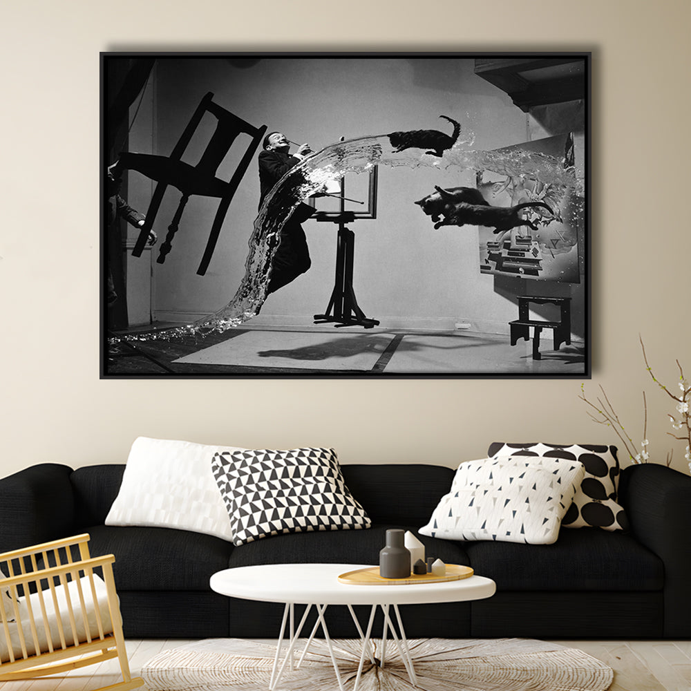 Salvador Dali Wall Art Print Black and White Art, Floating Framed Canvas Print
