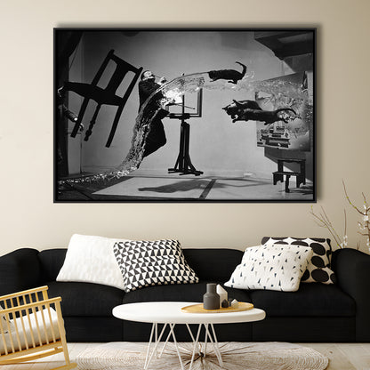 Salvador Dali Wall Art Print Black and White Art, Floating Framed Canvas Print