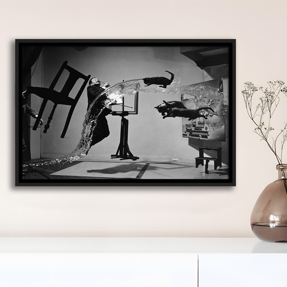 Salvador Dali Wall Art Print Black and White Art, Floating Framed Canvas Print