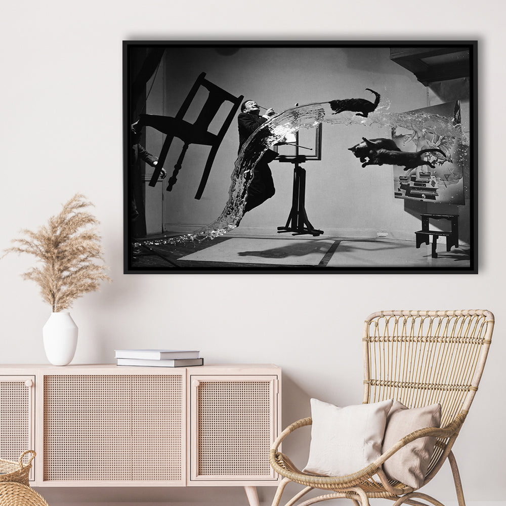 Salvador Dali Wall Art Print Black and White Art, Floating Framed Canvas Print
