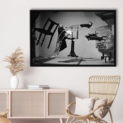 Salvador Dali Wall Art Print Black and White Art, Floating Framed Canvas Print
