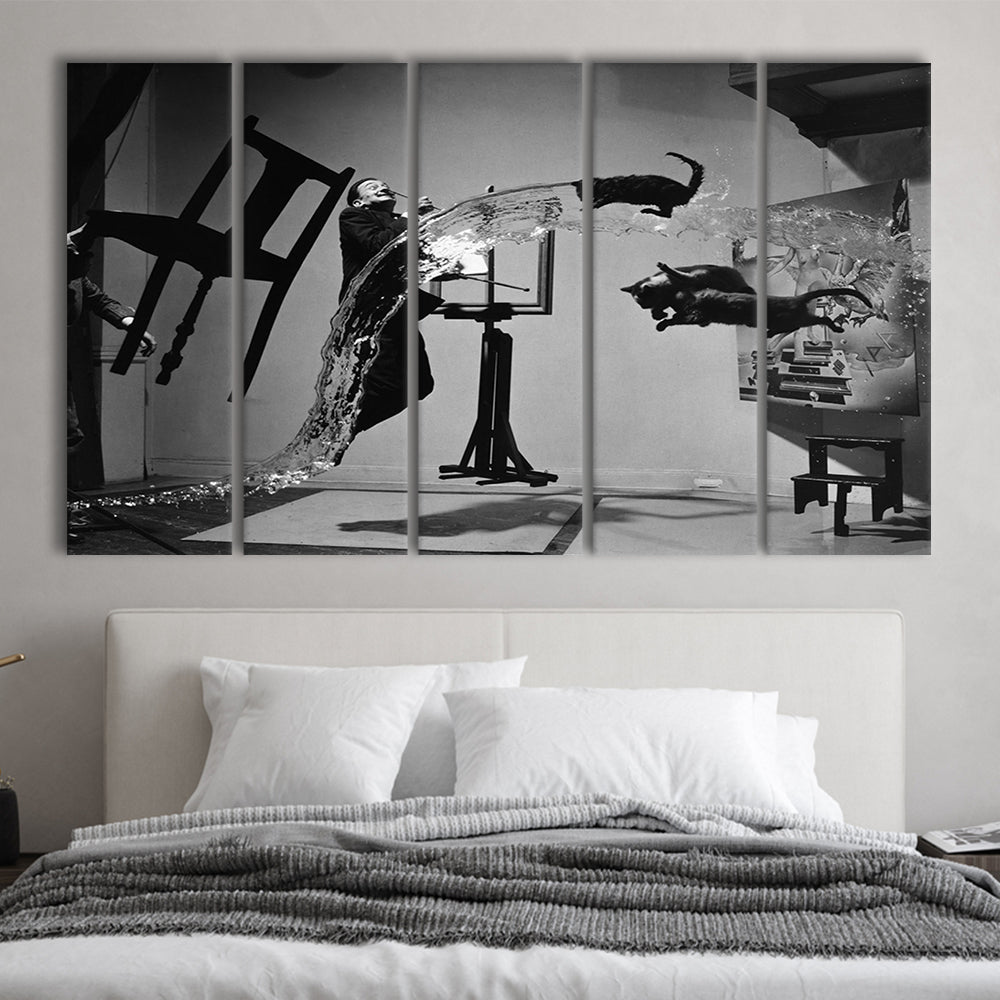 Salvador Dali Wall Art Print Black and White Art, 5 Pieces Large Canvas Print