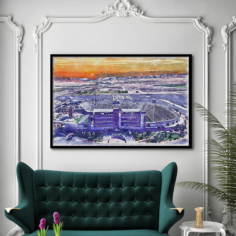 Sam Boyd Painting Stadium Watercolor, Clark County Nevada Watercolor, Sport Gift Art, Framed Art Print Wall Decor