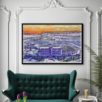 Sam Boyd Painting Stadium Watercolor, Clark County Nevada Watercolor, Sport Gift Art, Framed Art Print Wall Decor