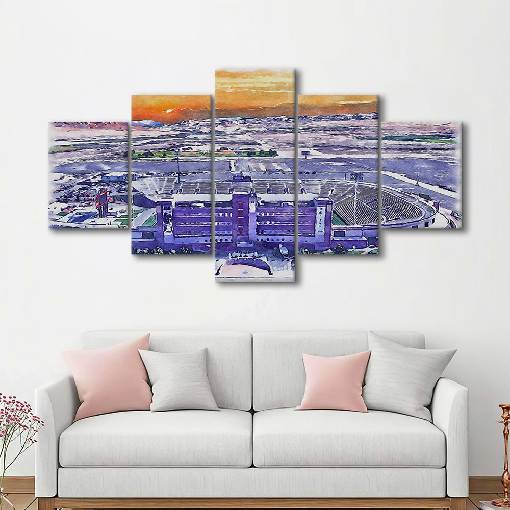 Sam Boyd Painting Stadium Watercolor, Clark County Nevada Watercolor, Sport Art, Mixed 5 Panel, Canvas Print Wall Art