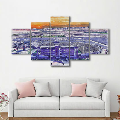 Sam Boyd Painting Stadium Watercolor, Clark County Nevada Watercolor, Sport Art, Mixed 5 Panel, Canvas Print Wall Art