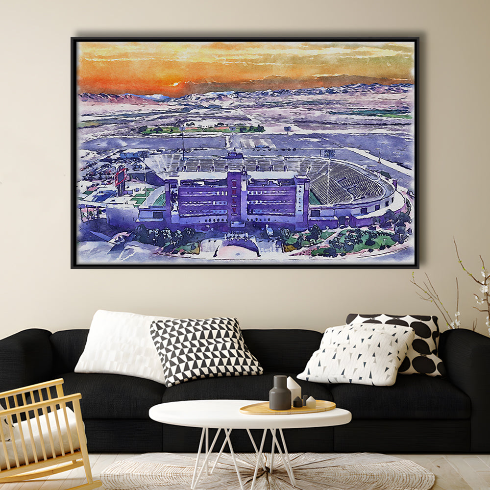 Sam Boyd Painting Stadium Watercolor, Clark County Nevada Watercolor, Sport Gift Art, Framed Canvas Print Wall Art