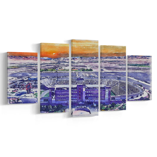 Sam Boyd Painting Stadium Watercolor, Clark County Nevada Watercolor, Sport Art, Mixed 5 Panel, Canvas Print Wall Art