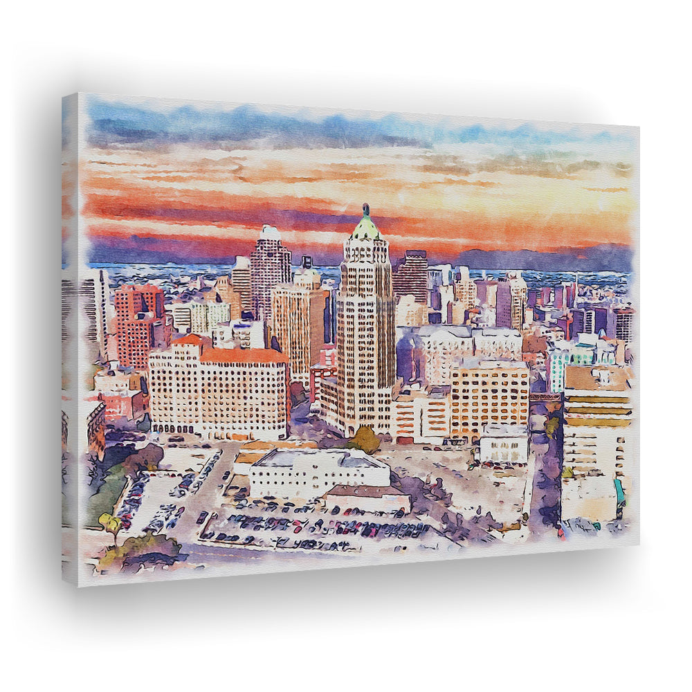 San Antonio Painting Watercolor, San Antonio Texas, Sport Art, Gifts for him, Canvas Print Wall Art