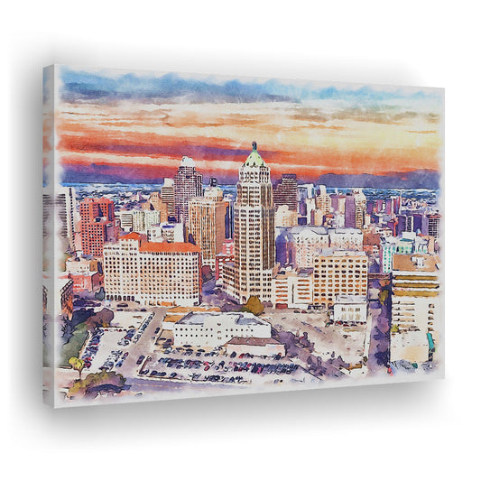 San Antonio Painting Watercolor, San Antonio Texas, Sport Art, Gifts for him, Canvas Print Wall Art