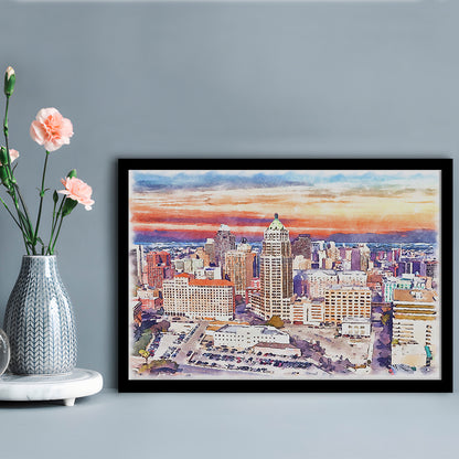 San Antonio Painting Watercolor, San Antonio Texas, Sport Gift Art, Framed Art Print Wall Decor