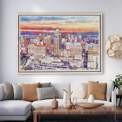 San Antonio Painting Watercolor, San Antonio Texas, Sport Gift Art, Framed Canvas Print Wall Art