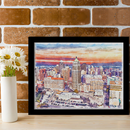 San Antonio Painting Watercolor, San Antonio Texas, Sport Gift Art, Framed Art Print Wall Decor