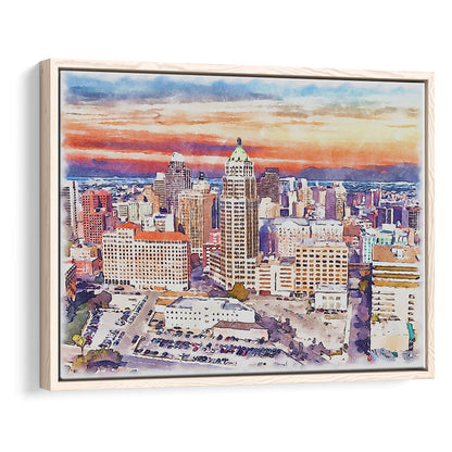 San Antonio Painting Watercolor, San Antonio Texas, Sport Gift Art, Framed Canvas Print Wall Art