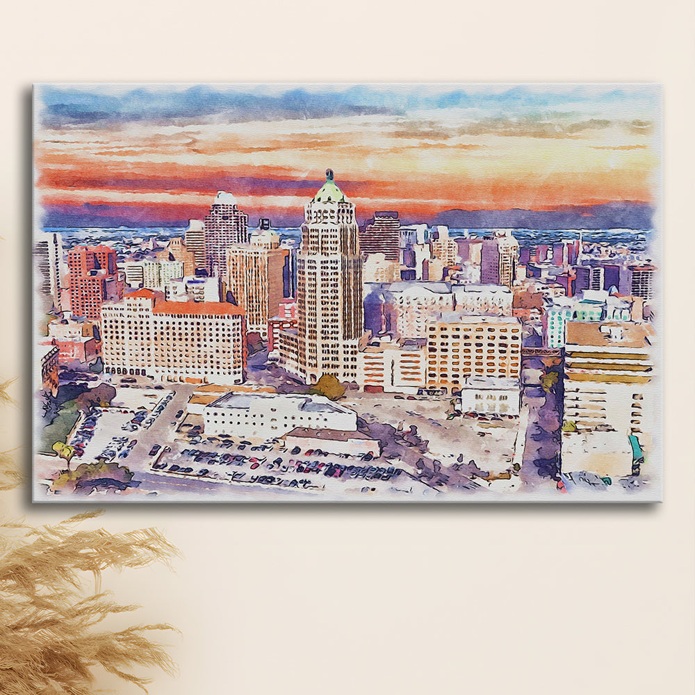 San Antonio Painting Watercolor, San Antonio Texas, Sport Art, Gifts for him, Canvas Print Wall Art
