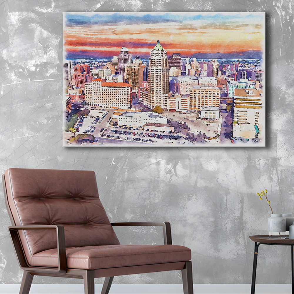 San Antonio Painting Watercolor, San Antonio Texas, Sport Art, Gifts for him, Canvas Print Wall Art