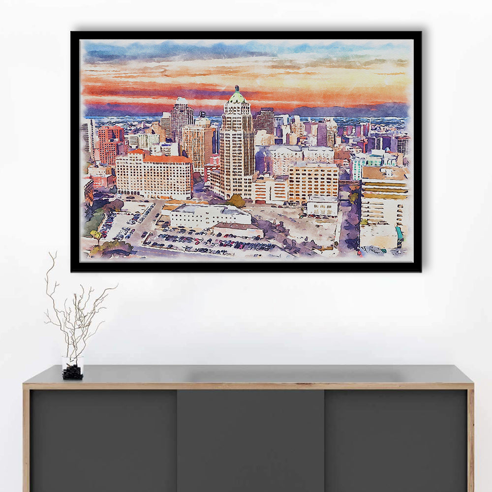 San Antonio Painting Watercolor, San Antonio Texas, Sport Gift Art, Framed Art Print Wall Decor