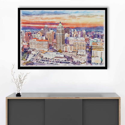 San Antonio Painting Watercolor, San Antonio Texas, Sport Gift Art, Framed Art Print Wall Decor