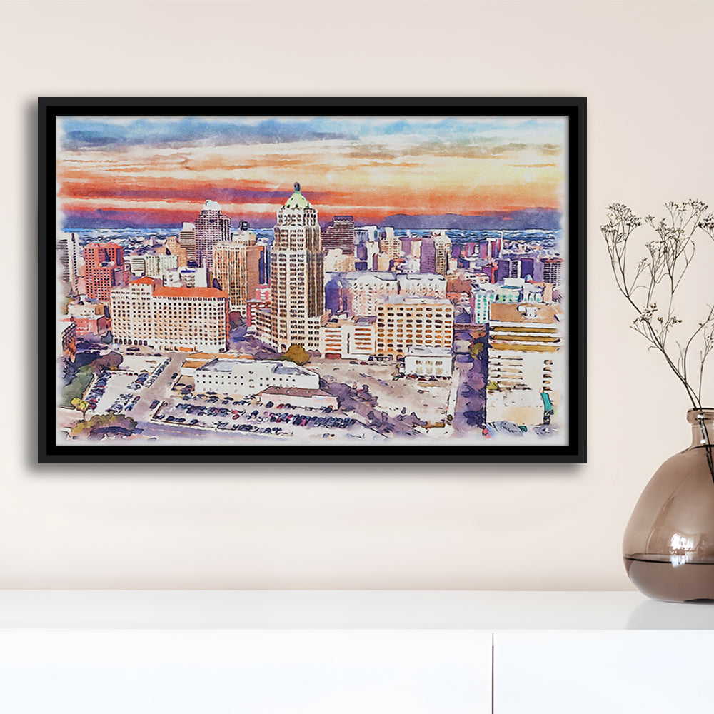 San Antonio Painting Watercolor, San Antonio Texas, Sport Gift Art, Framed Canvas Print Wall Art