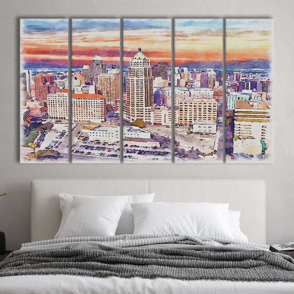 San Antonio Painting Watercolor, San Antonio Texas, Sport Art, Extra Large Canvas Print Wall Art