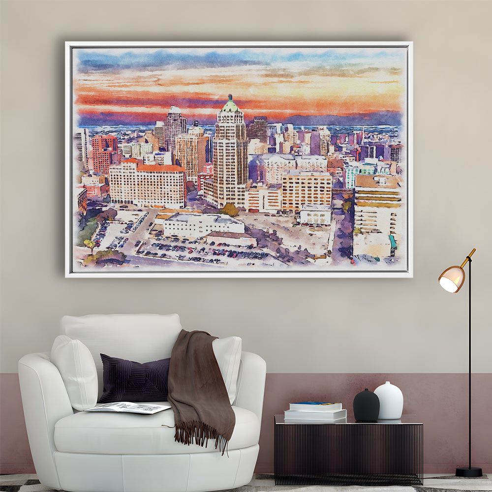 San Antonio Painting Watercolor, San Antonio Texas, Sport Gift Art, Framed Canvas Print Wall Art