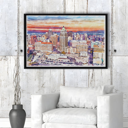 San Antonio Painting Watercolor, San Antonio Texas, Sport Gift Art, Framed Canvas Print Wall Art