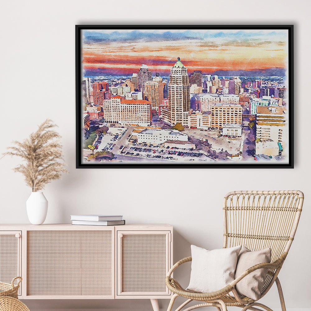 San Antonio Painting Watercolor, San Antonio Texas, Sport Gift Art, Framed Canvas Print Wall Art