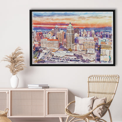 San Antonio Painting Watercolor, San Antonio Texas, Sport Gift Art, Framed Canvas Print Wall Art
