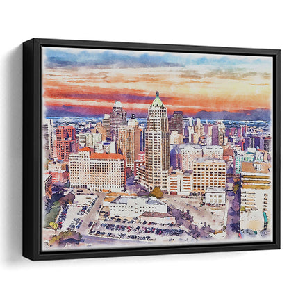 San Antonio Painting Watercolor, San Antonio Texas, Sport Gift Art, Framed Canvas Print Wall Art