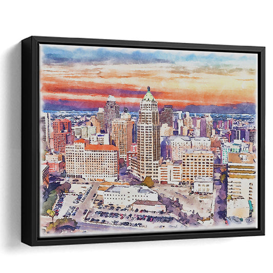 San Antonio Painting Watercolor, San Antonio Texas, Sport Gift Art, Framed Canvas Print Wall Art