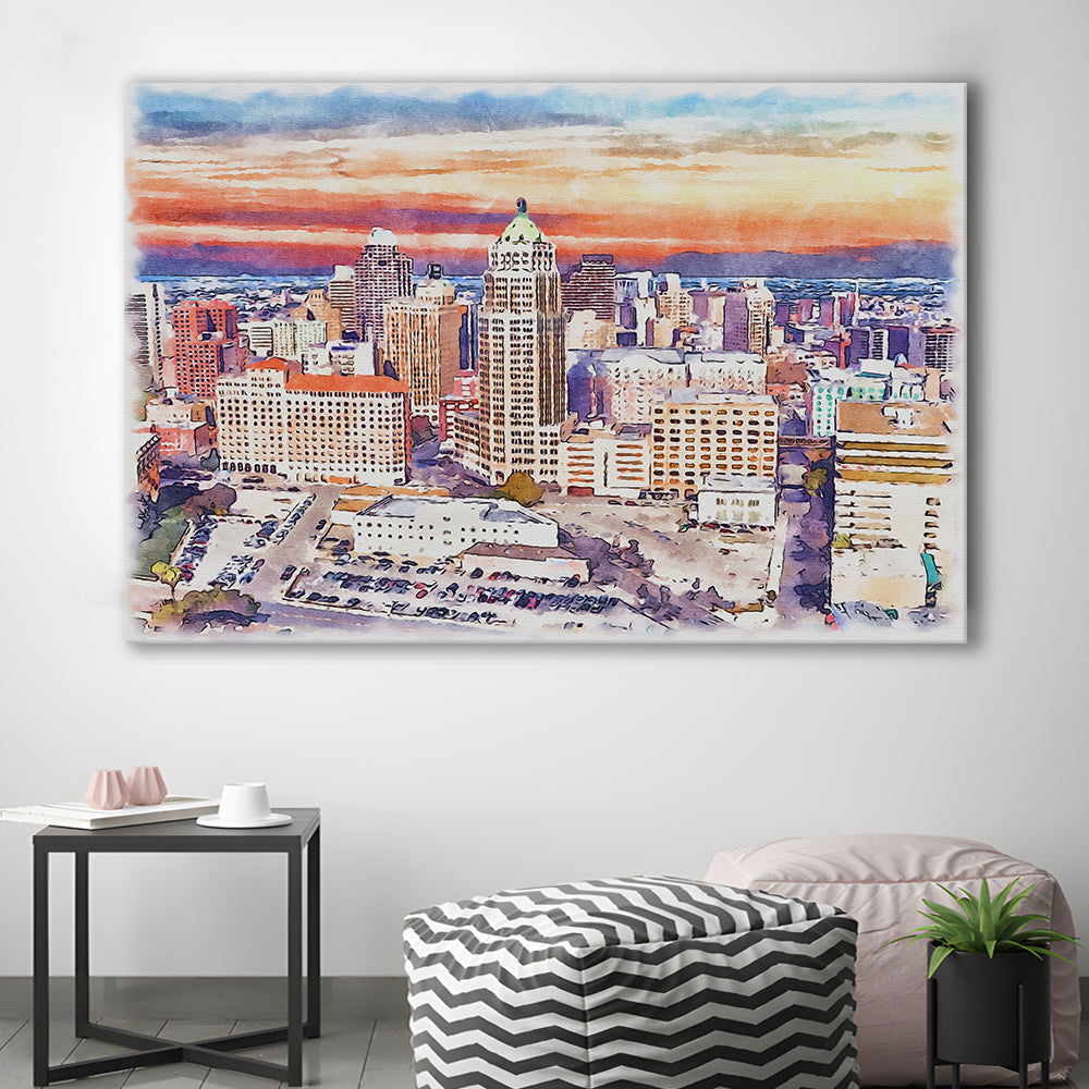 San Antonio Painting Watercolor, San Antonio Texas, Sport Art, Gifts for him, Canvas Print Wall Art
