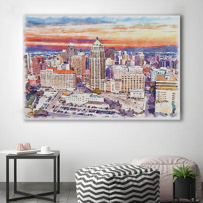 San Antonio Painting Watercolor, San Antonio Texas, Sport Art, Gifts for him, Canvas Print Wall Art