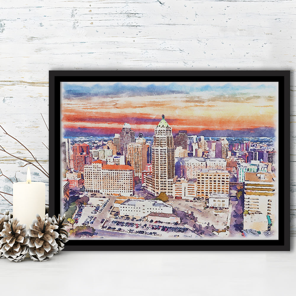 San Antonio Painting Watercolor, San Antonio Texas, Sport Gift Art, Framed Canvas Print Wall Art