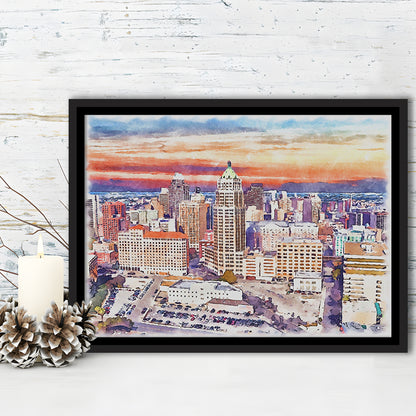 San Antonio Painting Watercolor, San Antonio Texas, Sport Gift Art, Framed Canvas Print Wall Art