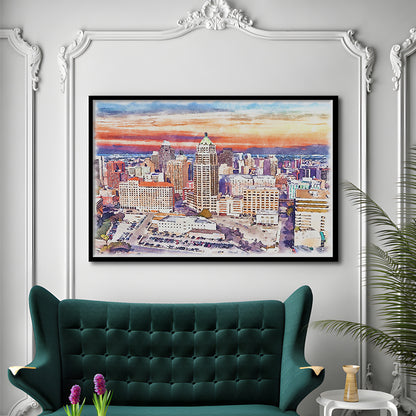 San Antonio Painting Watercolor, San Antonio Texas, Sport Gift Art, Framed Art Print Wall Decor