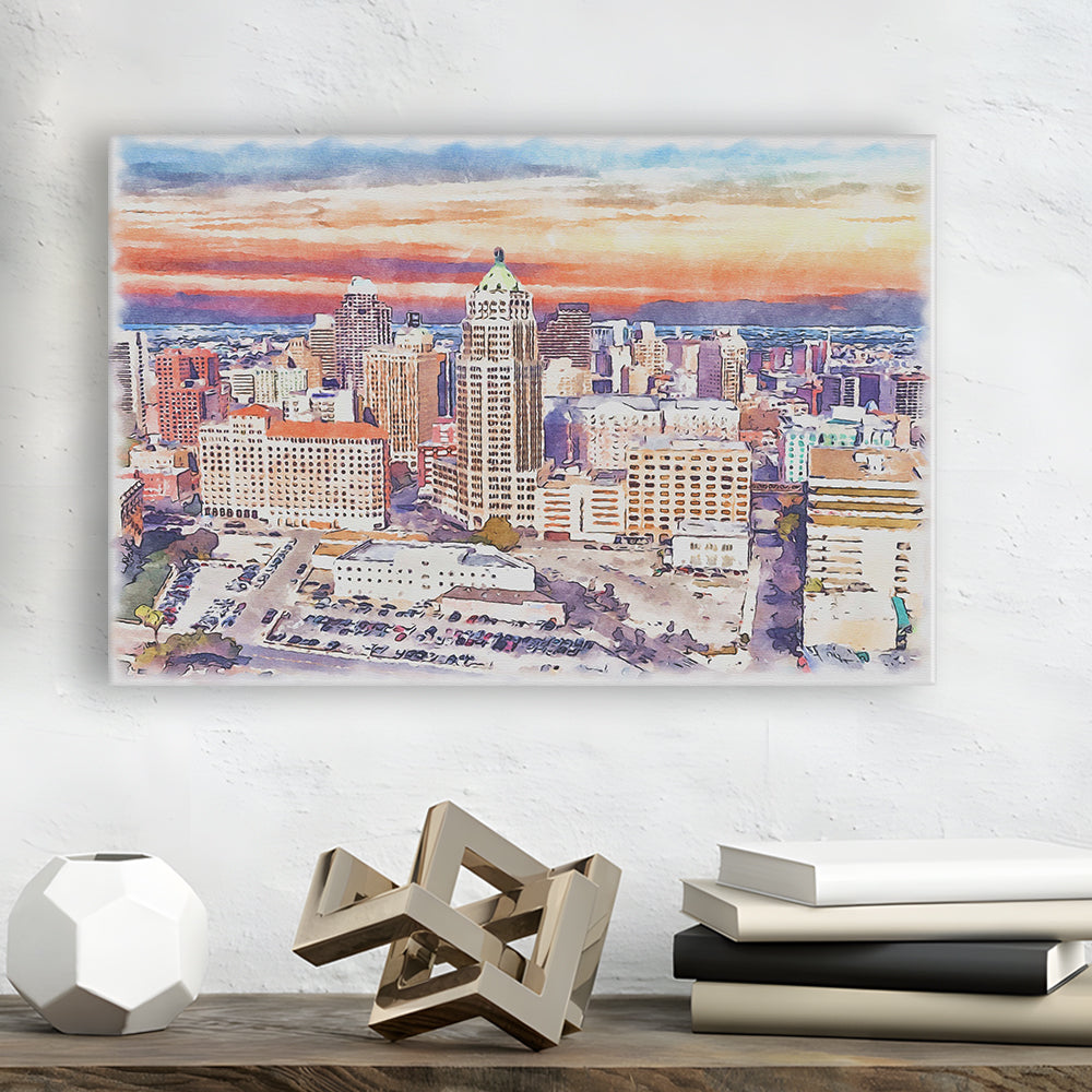 San Antonio Painting Watercolor, San Antonio Texas, Sport Art, Gifts for him, Canvas Print Wall Art