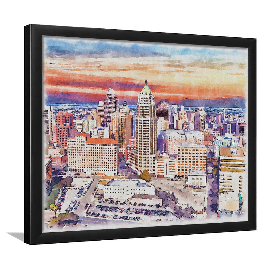 San Antonio Painting Watercolor, San Antonio Texas, Sport Gift Art, Framed Art Print Wall Decor