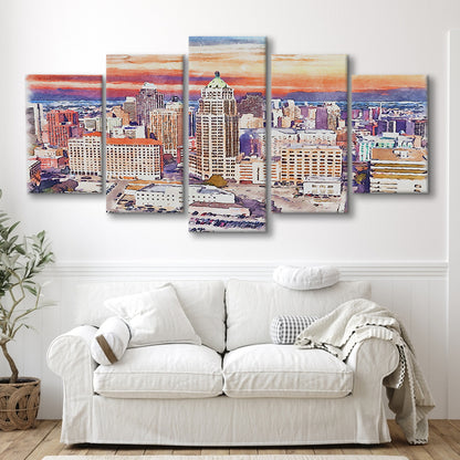 San Antonio Painting Watercolor, San Antonio Texas, Sport Art, Mixed 5 Panel, Canvas Print Wall Art