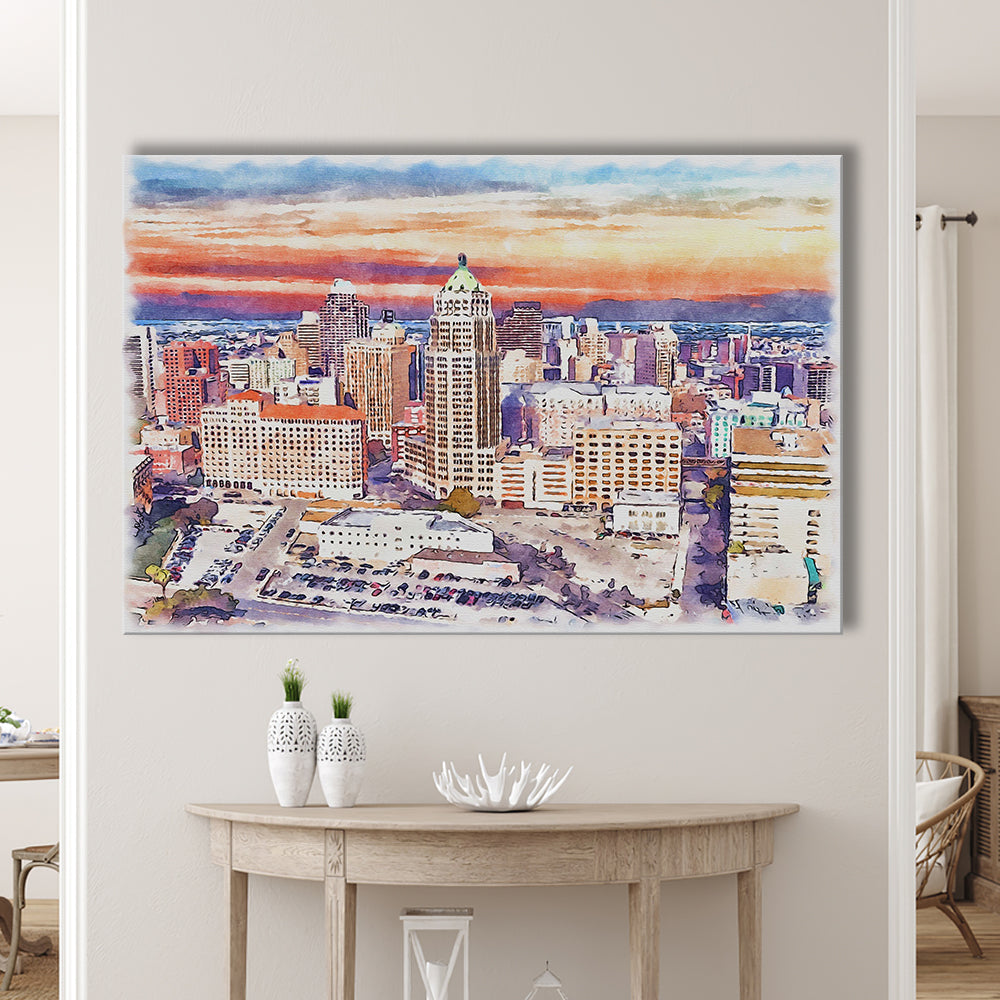 San Antonio Painting Watercolor, San Antonio Texas, Sport Art, Gifts for him, Canvas Print Wall Art
