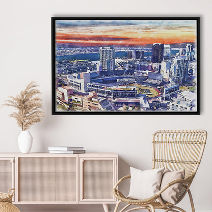 San Diego Padres Painting Canvas, Petco Park Watercolor, Sport Gift Art, Framed Canvas Print Wall Art