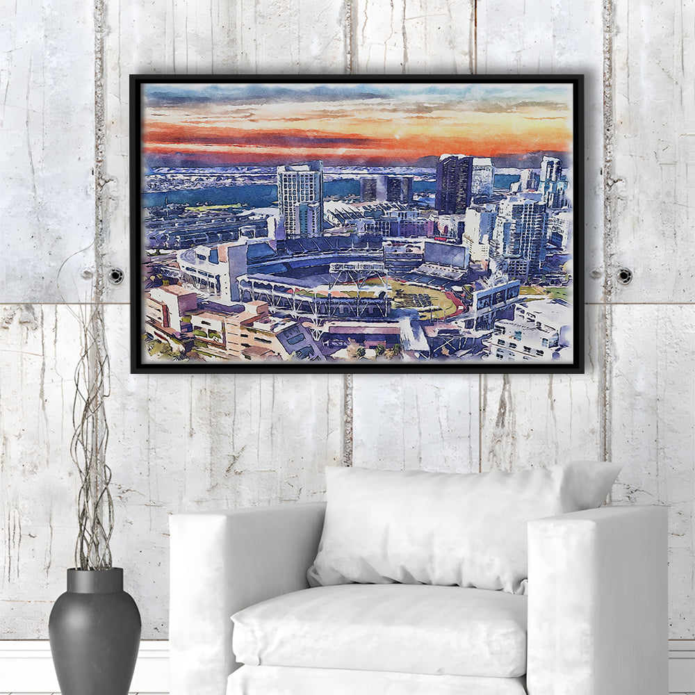 San Diego Padres Painting Canvas, Petco Park Watercolor, Sport Gift Art, Framed Canvas Print Wall Art