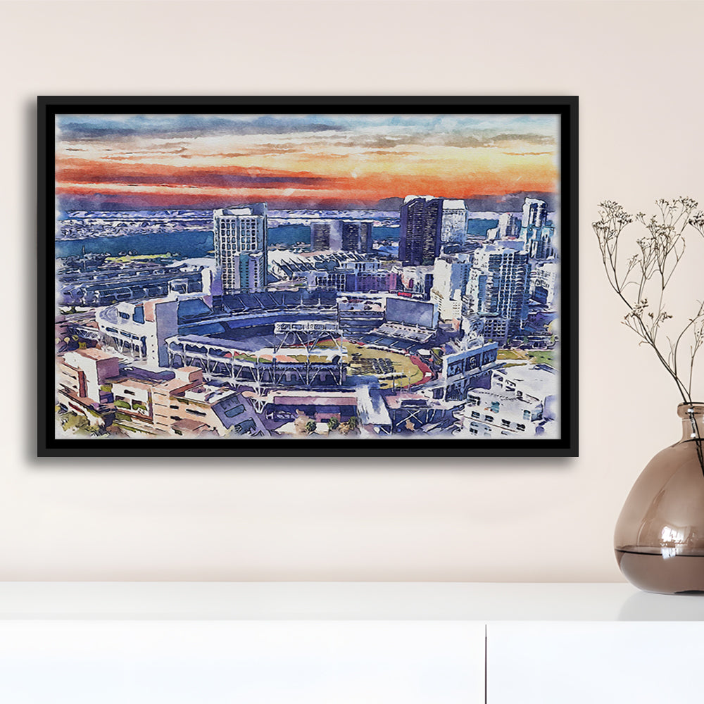 San Diego Padres Painting Canvas, Petco Park Watercolor, Sport Gift Art, Framed Canvas Print Wall Art